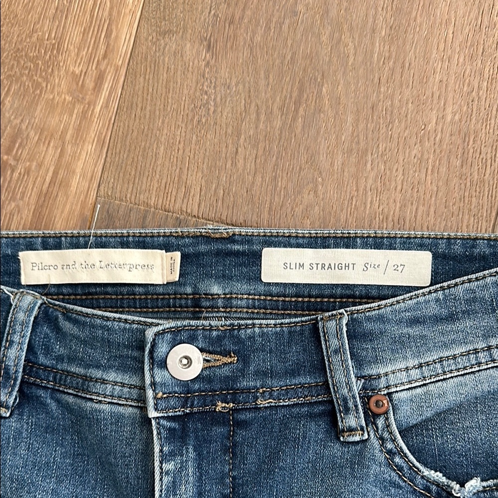 Pilcro and the Letterpress Blue Ankle Cropped Jeans with Embellishments - Picture 2 of 5